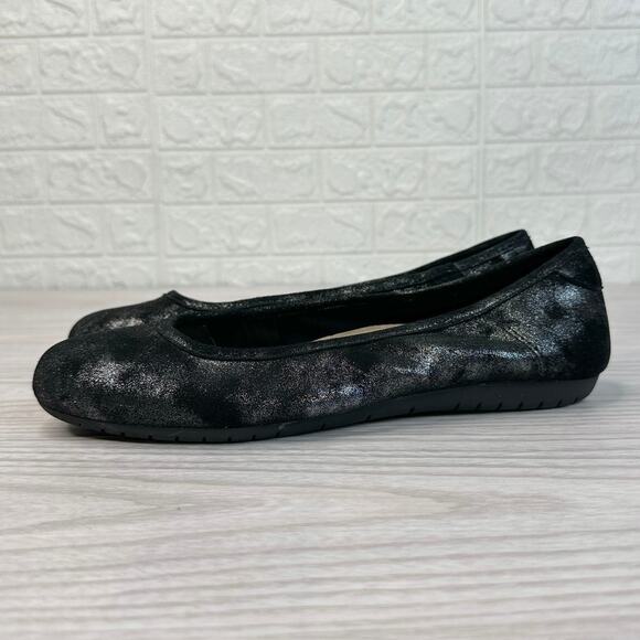 Taos Rascal Ballet Flats WMNS 8 Black Silver Metallic Leather Slip On RAS-13715 - Picture 9 of 10